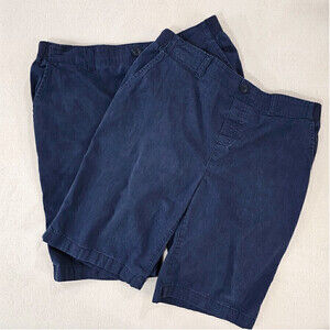 2 pair Lands’ End Pull-on Navy Chino Shorts boy’s size XL